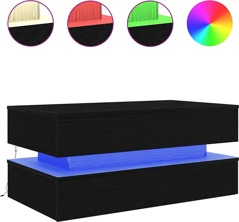 vidaXL fekete tölgy dohányzóasztal LED-lámpákkal 90x50x40 cm