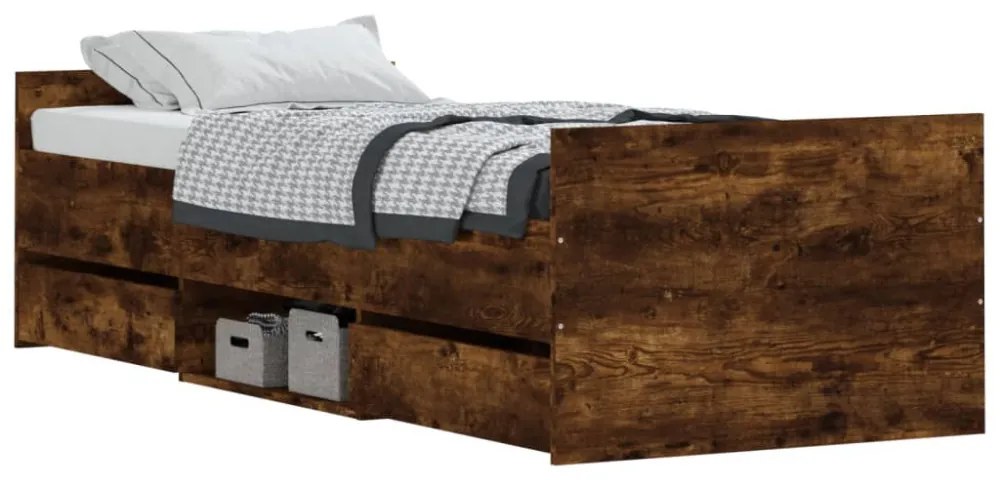 füstös tölgy színű ágykeret fej- és lábtámlával 75 x 190 cm