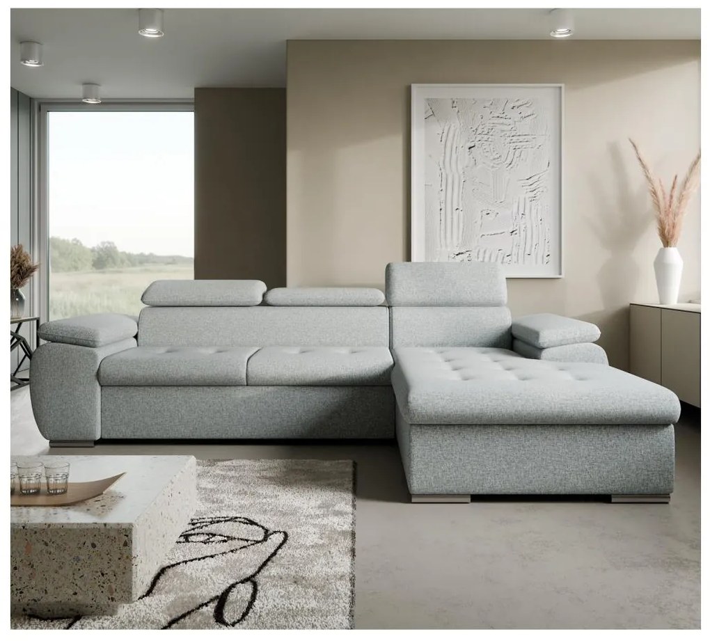 PADUA ággyá alakítható L-alakú, jobb oldali sarokülőgarnitúra tárolóval, szürke