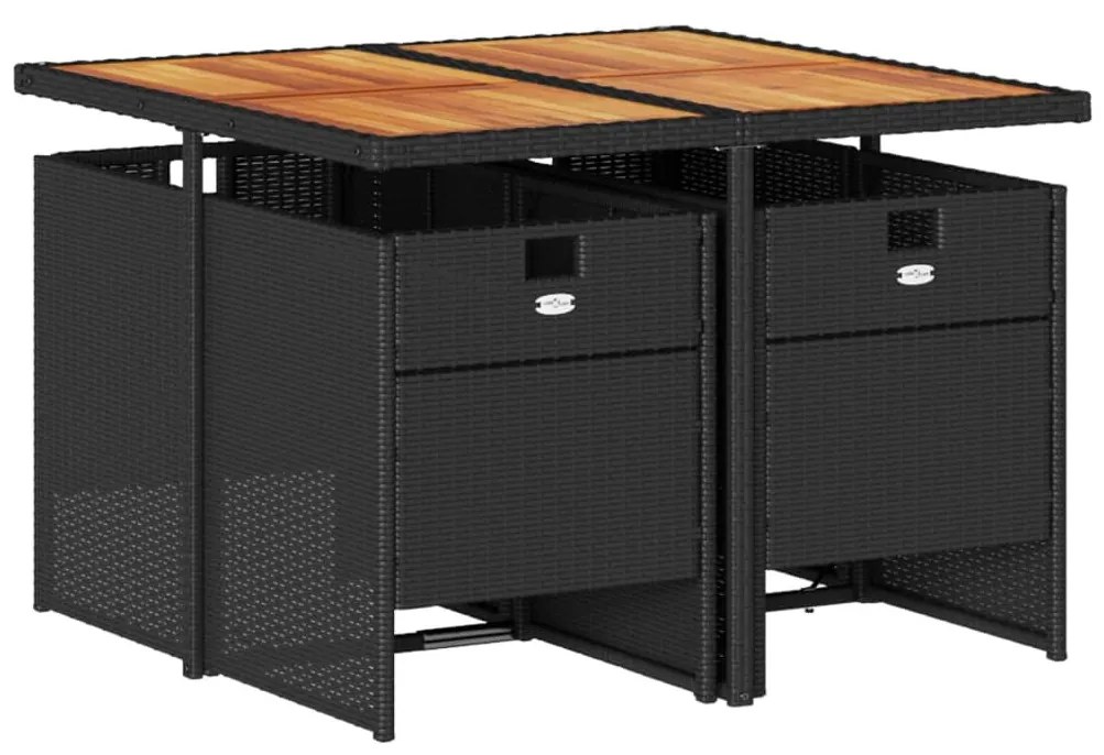 5 részes fekete polyrattan kerti étkezőgarnitúra párnákkal
