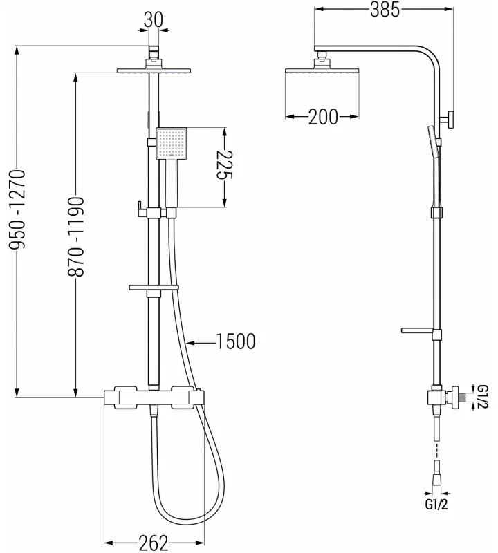 Mexen - CQ45 zuhanygarnitúra termosztatikus csapteleppel Cube, fekete, 772504595-70