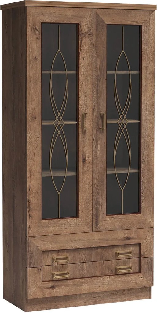 Vitrines szekrény, tölgy lefkas, TEDY Typ T8