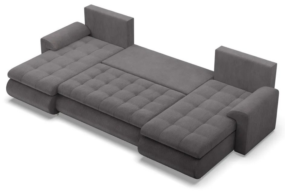 Tokio U alakú sarokkanapé, 3 ágyneműtartóval, kordbársony, univerzális oldal, szürke