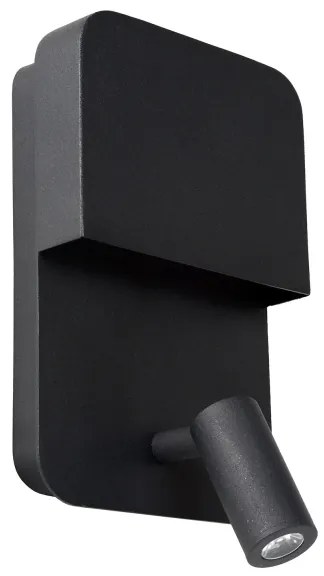 Lucide 79200/08/30 - BOXER LED fali lámpa 5W/230V + 5W USB, fekete