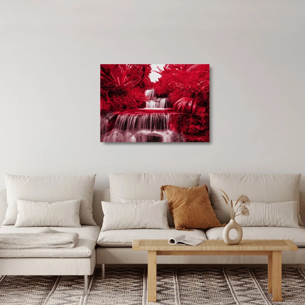Üveg kép - Indonéziai vízesések piros színben (70x50 cm)