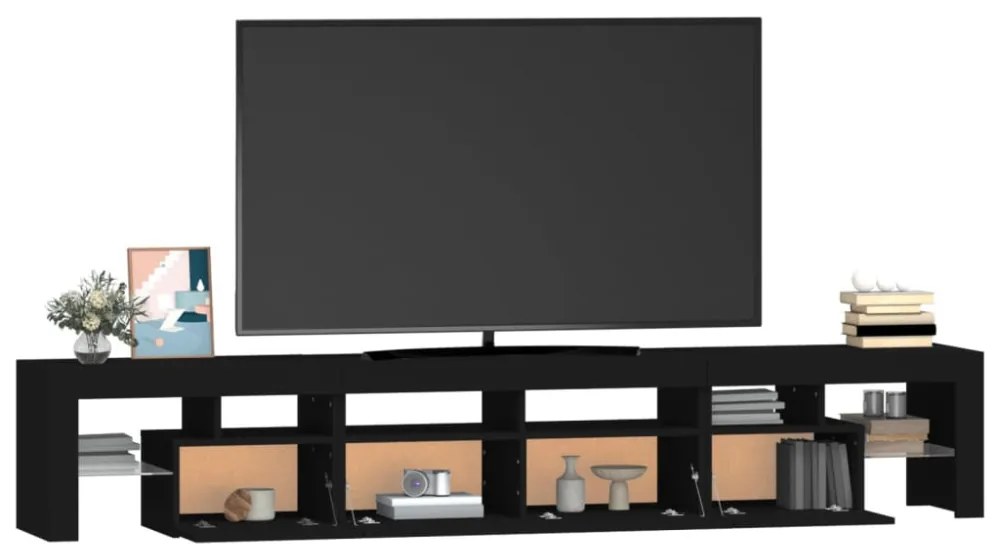 fekete TV-szekrény LED-világítással 230x36,5x40 cm