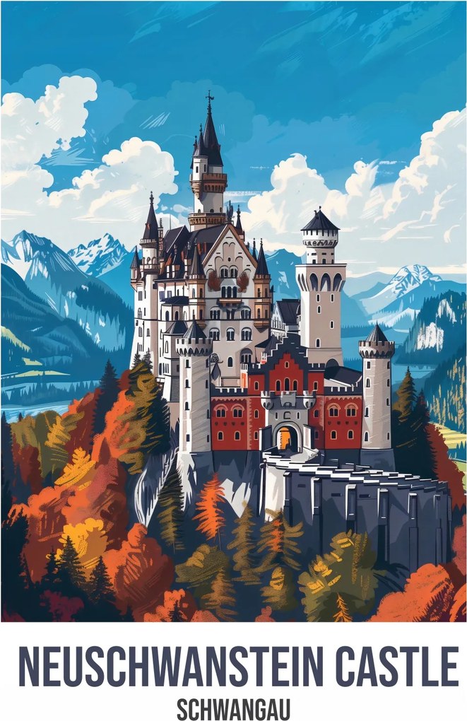 Poszter 67,5x95cm Neuschwanstein Castle, Schwangau
