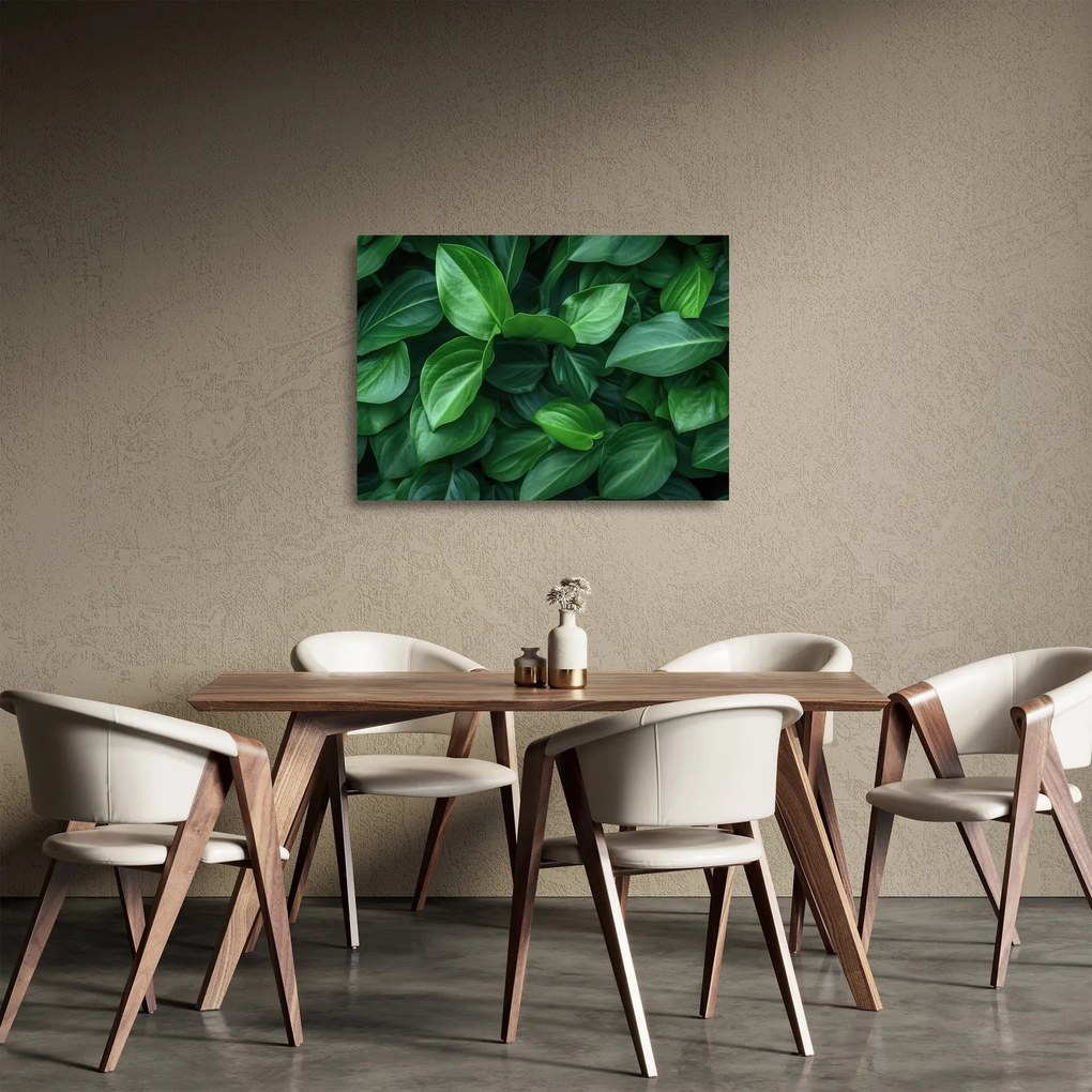 Üveg kép - Zöld levelek (70x50 cm)