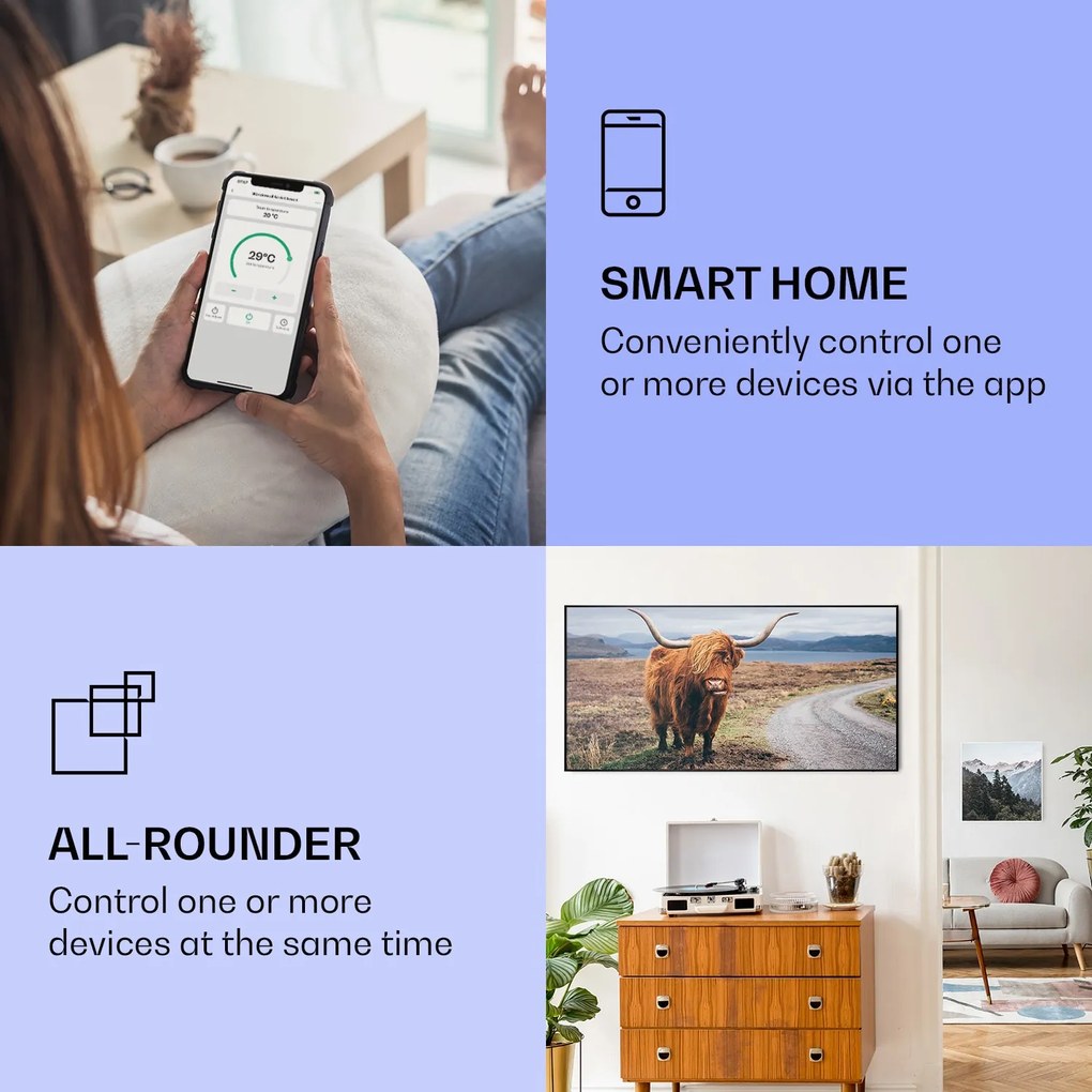 Klarstein Wonderwall Air Art Smart, infravörös hősugárzó, 120 x 60 cm, 700 W, tehén