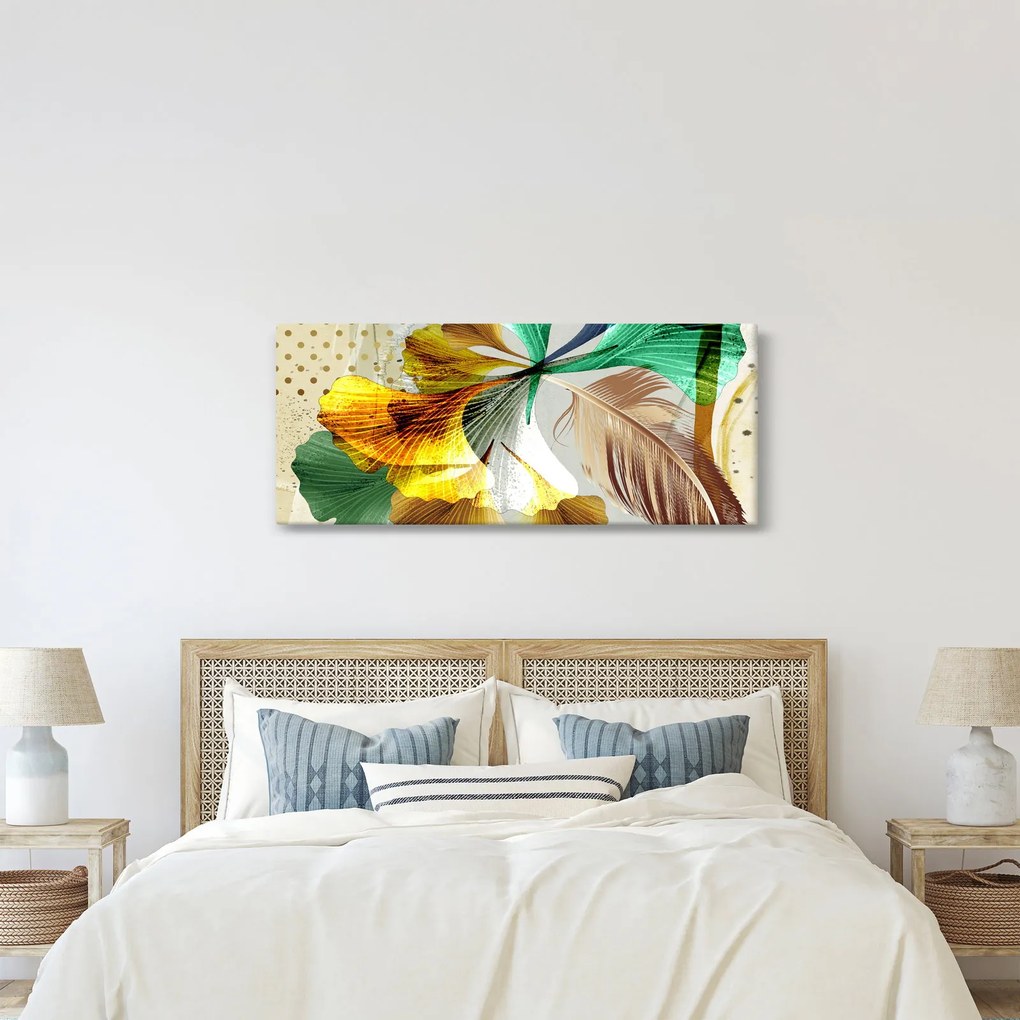 Kép - Levelek tollal (120x50 cm)
