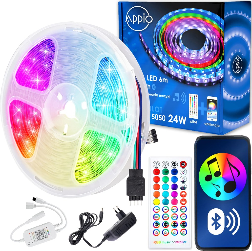 Rgb Led szalag szett színes 6m Bluetooth Mobil Alkalmazás Zene távirányító