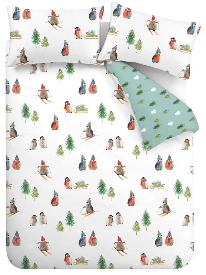 Fehér kétszemélyes-hosszabbított flanel ágyneműhuzat 230x220 cm Snowy Penguin – Catherine Lansfield