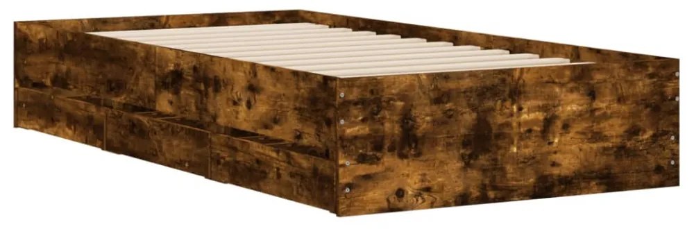 füstös tölgy színű szerelt fa ágykeret fiókokkal 100 x 200 cm