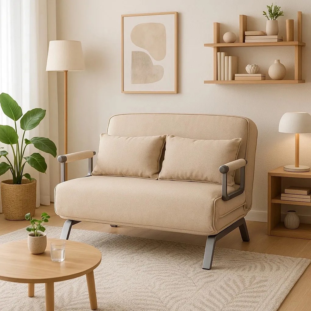 Kétszemélyes Ágyazható Kanapé Bézs Színben. BART 2