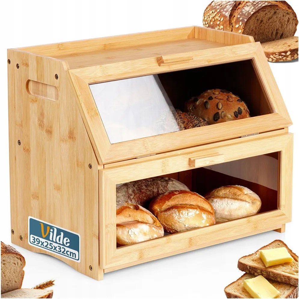 Bambusz kenyértartó kétszintes emeletes kenyértartó szekrény kenyér