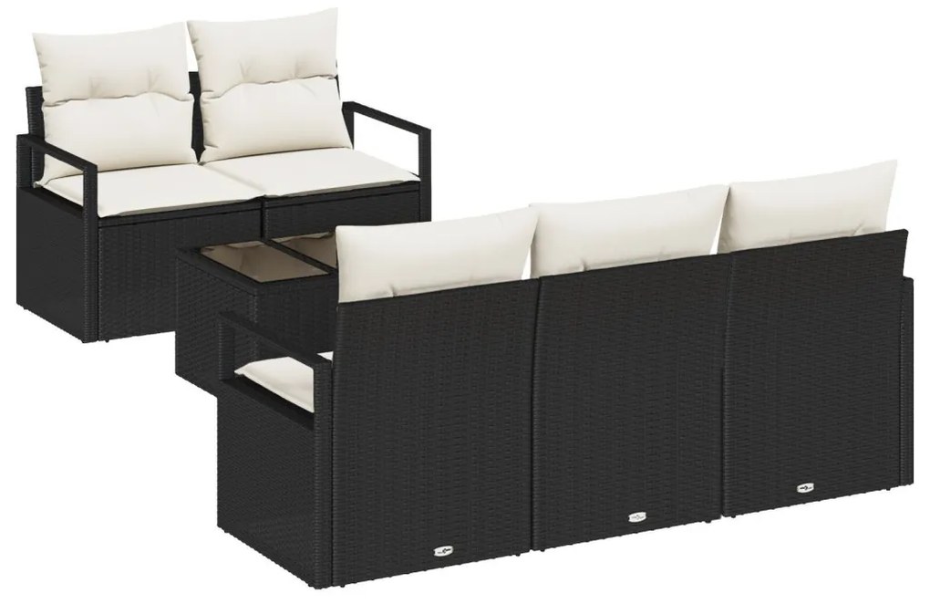 6 részes kerti kanapé szett párnákkal fekete rattan, 2 személyes kerti kanapé párnákkal fekete rattan