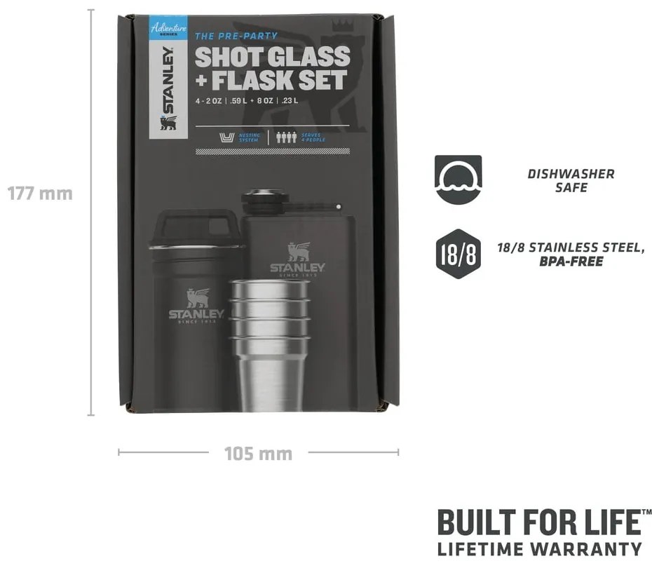 Fekete rozsdamentes acél laposüveg és röviditalos pohár készlet 6 db-os 250 ml Adventure Black – Stanley