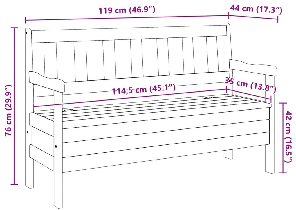 Kerti pad Barna 119 x 76 x 44cm Tömör fenyőfa
