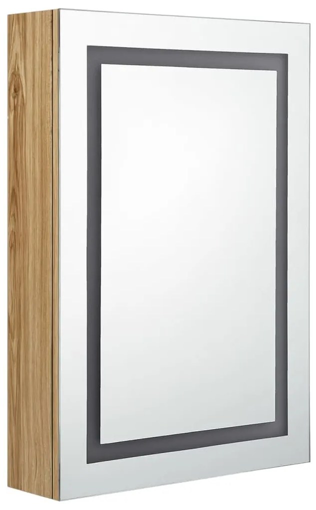 tölgyszínű LED-es tükrös fürdőszobaszekrény 50 x 13 x 70 cm