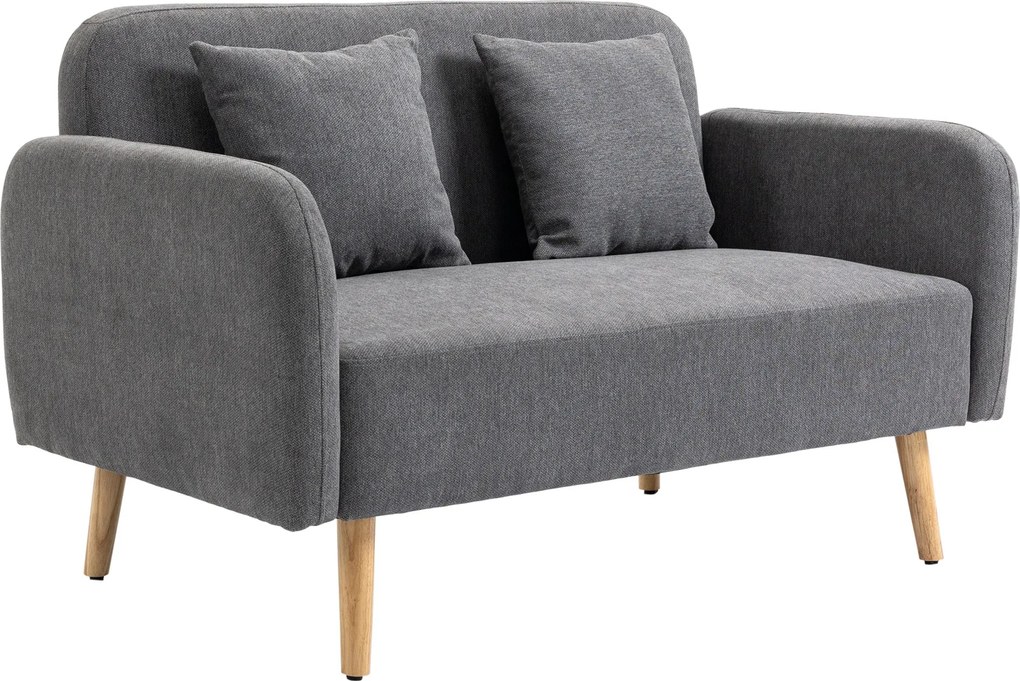 HOMCOM 2 Személyes Kanapé, Két Dekoratív Párnával, Párnázott Loveseat, Bársonyos Szövetből Készült Kanapé, Kézágy, Ideális Nappalihoz, Hálószobához, 1