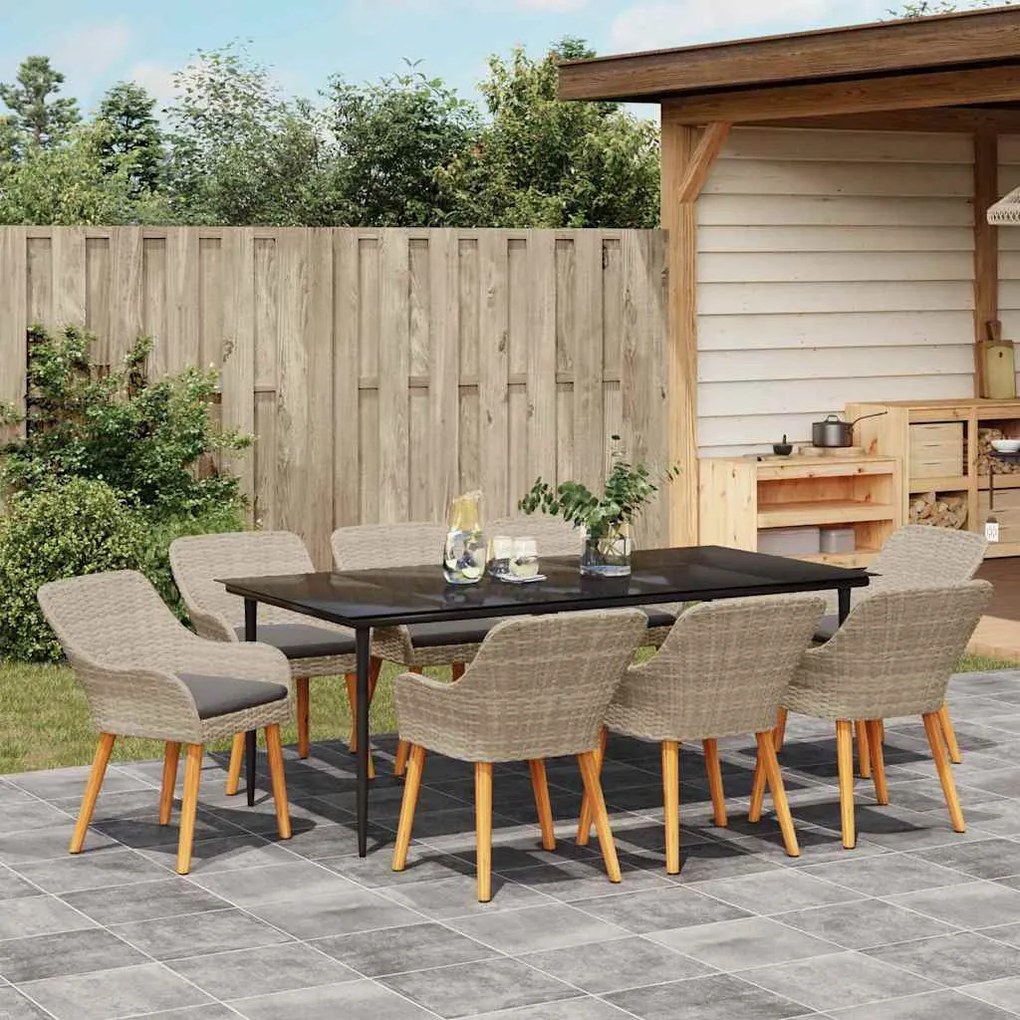 Étkezőgarnitúra 9 pcs Világosszürke Poli rattan