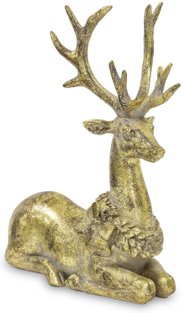 Karácsonyi Antique design Szarvas figura, műanyag, arany, 22,5x19x9cm