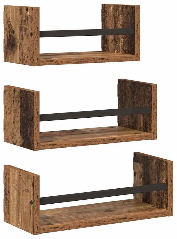 Fali polc készlet polcokkal 3 pcs Öreg fa 40x16x14cm Faanyag