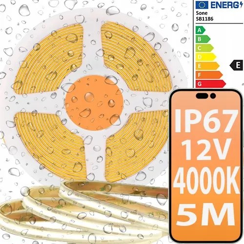 Cob Led szalag Fehér semleges 320D 12V 8W 4000K IP67 Vízálló kültéri