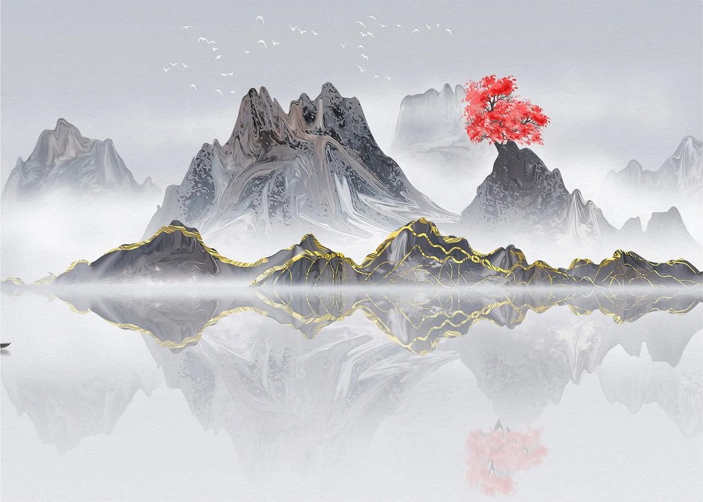 Kép - Hegyek a ködben (üvegen) (70x50 cm)