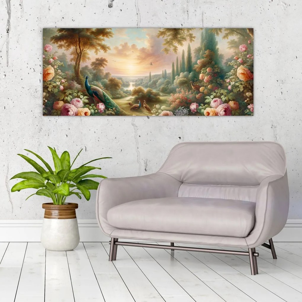 Kép - Pávák a kertben (120x50 cm)