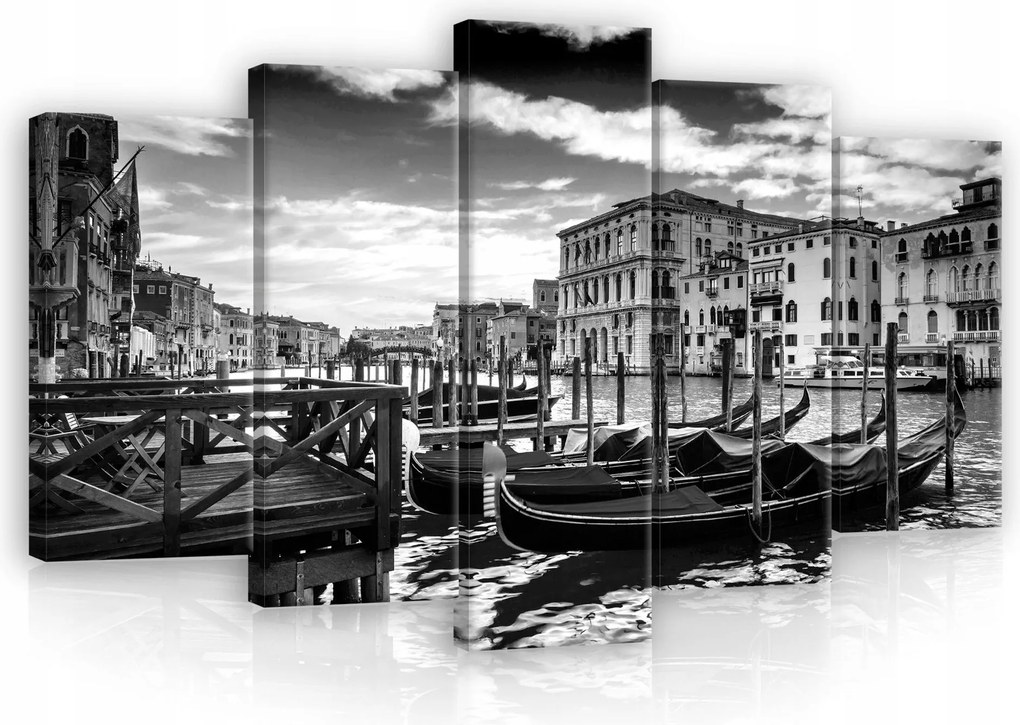 Vászonkép 100x60 Velence gondolák csatorna Olaszország fekete-fehér város a vízen