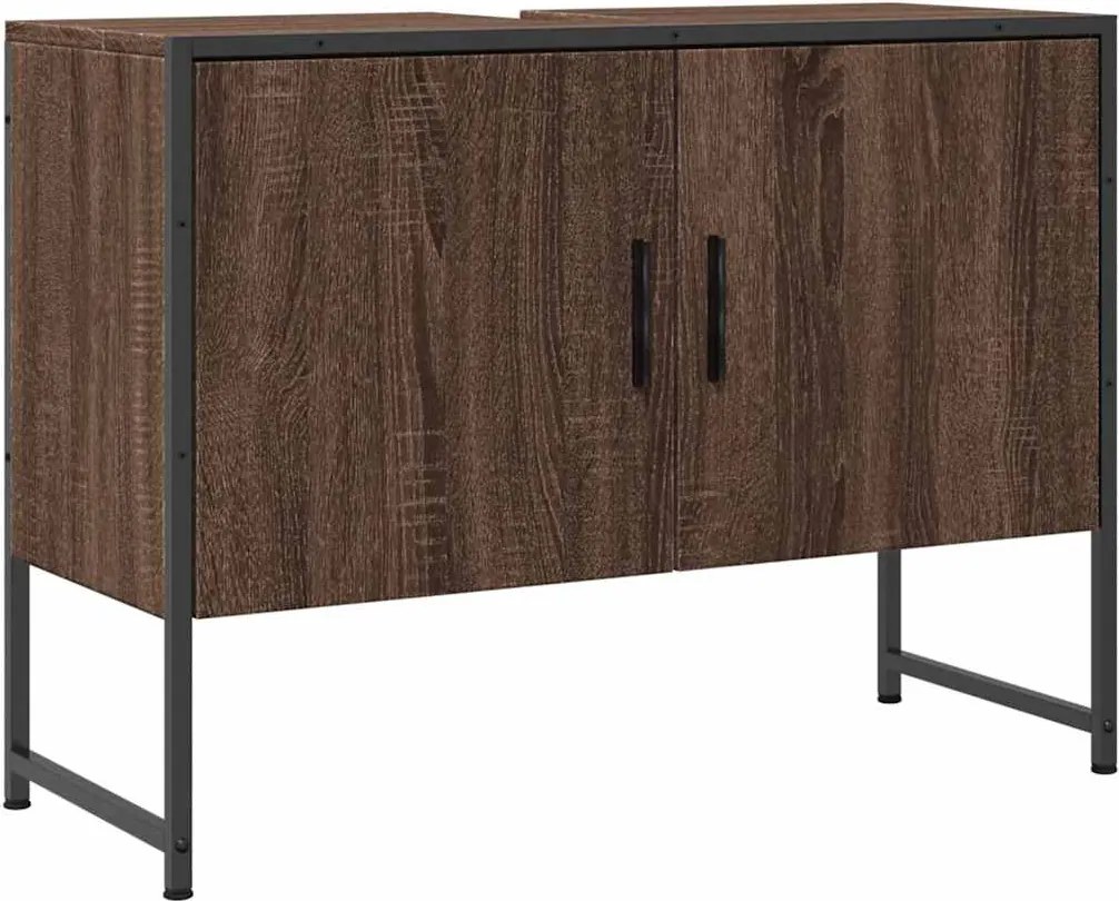 vidaXL barna tölgy szerelt fa fürdőszobai mosdószekrény 80x33x60 cm