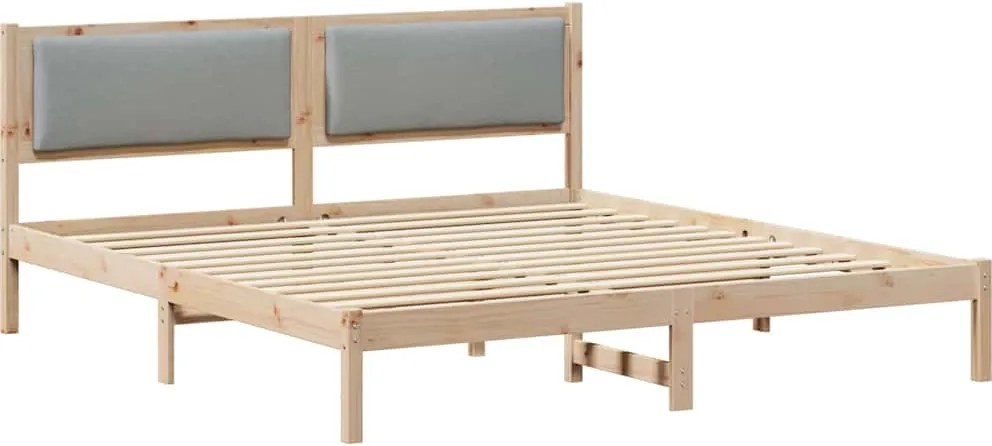 vidaXL Ágykeret fejtámlával Világosszürke 200 x 200 cm Tömör fenyőfa