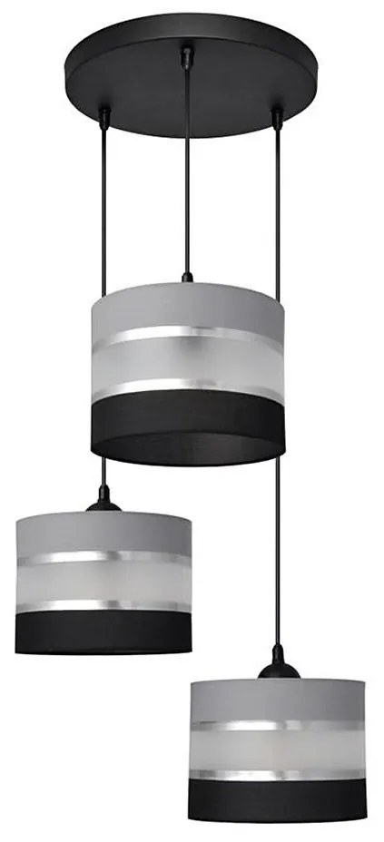 Csillár zsinóron HELEN 3xE27/15W/230V fekete/szürke/ezüst