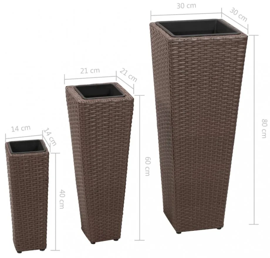 3 db barna polyrattan kerti magaságyás