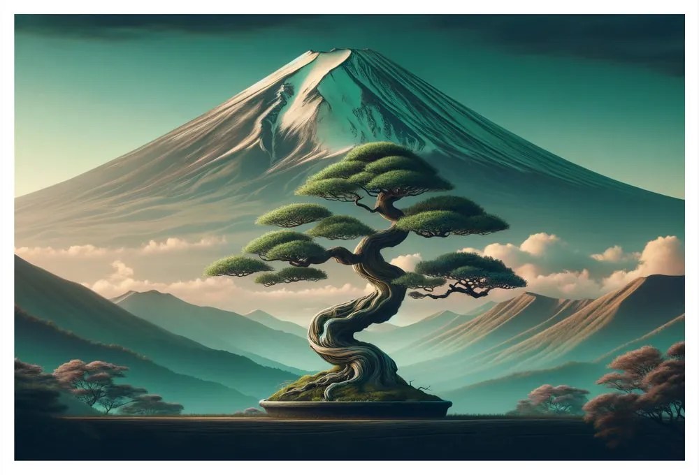 Kép bonsai és hegy japán stílusban