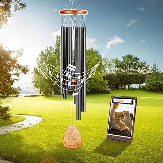 Szélcsengő emléktárgy kutya képkerettel kisállat szobor