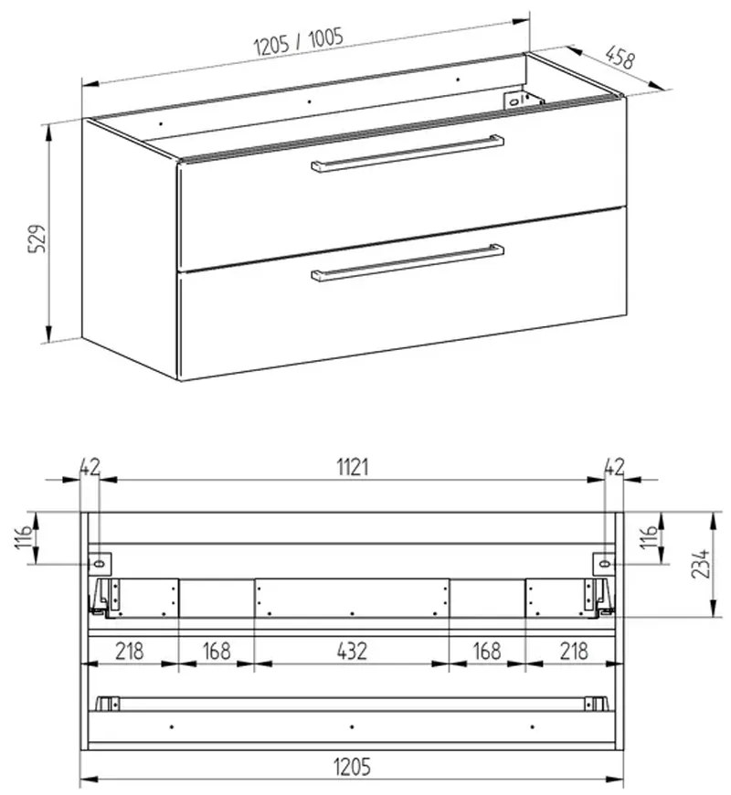 Mereo Mereo, Bino, fürdőszoba szekrény 121 cm, fehér-tölgy arlington, MER-CN673S