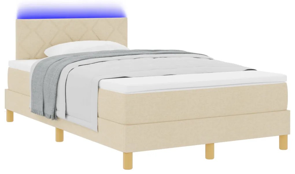 Krém Box Spring Ágy Matrac & LED Világítással 120x200 cm Szövet