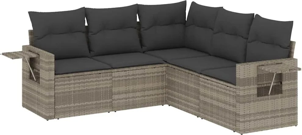 vidaXL 5 részes világosszürke polyrattan kerti ülőgarnitúra párnákkal
