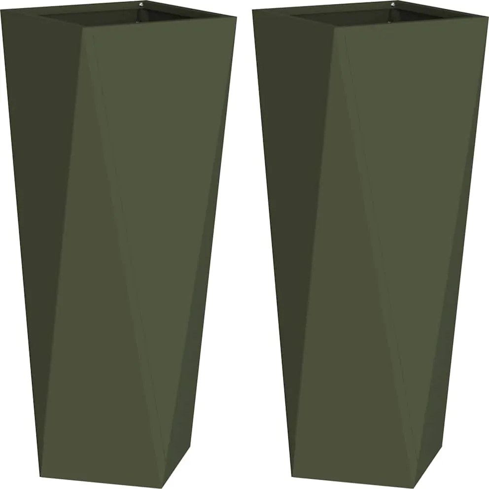 vidaXL Növénytartó 2 pcs Olajzöld 30 x 30 x 75 cm Acél