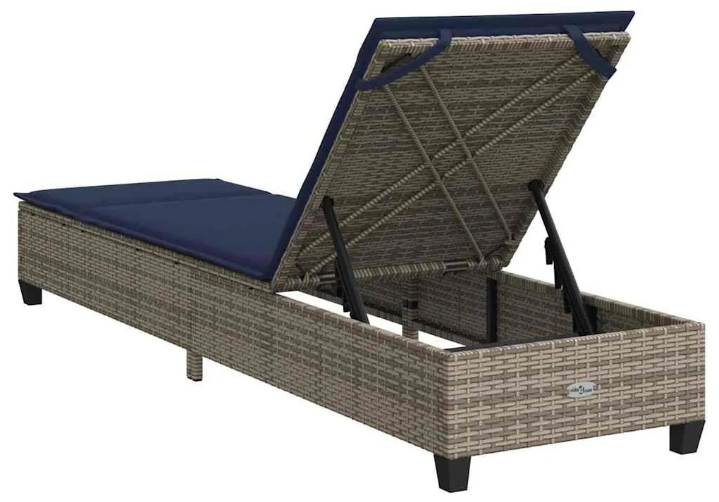 szürke polyrattan napozóágy párnákkal 55x200x25,5 cm