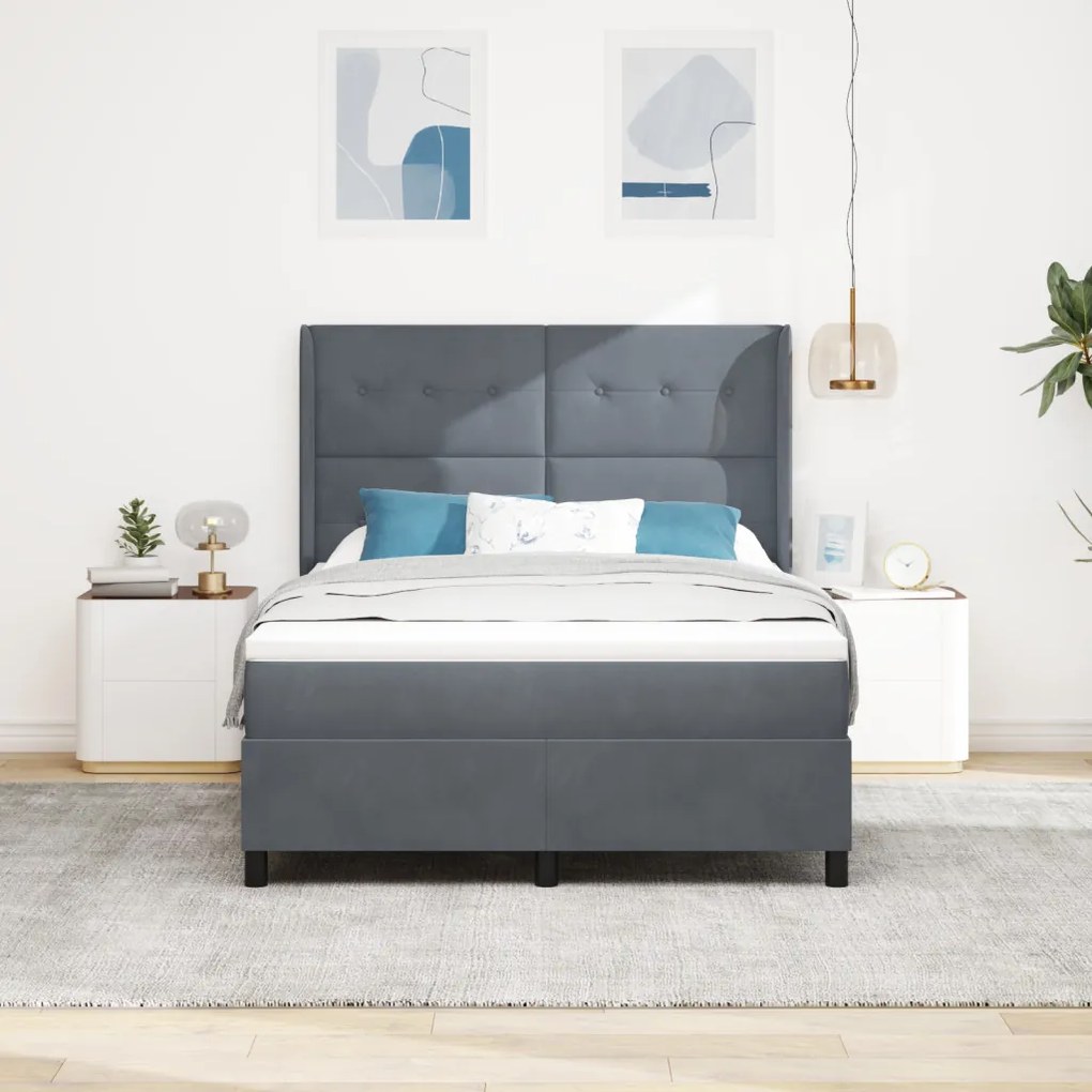Boxspring Ágy Matrac nélkül Sötét Szürke 140x200 cm Bársonyos