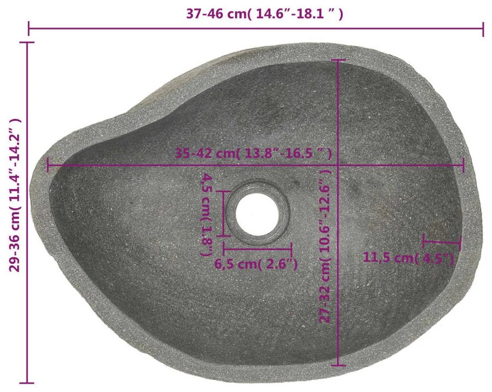 Ovális folyami kő mosdókagyló (37-46) x (29-36) cm