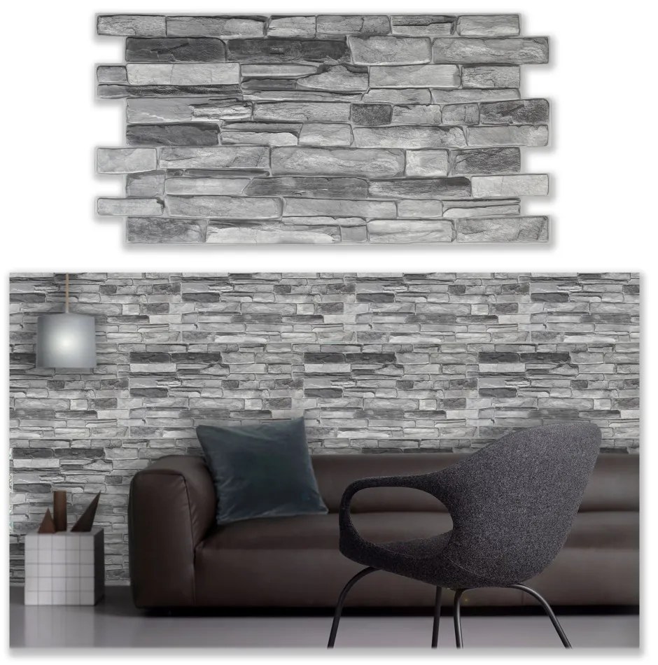 3D PVC falpanel Ezüstszürke palakő mintás