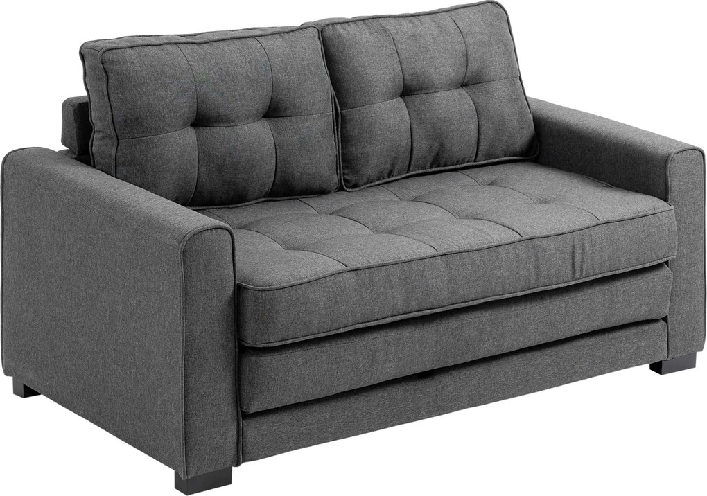 HOMCOM Kihúzható Kanapé 2 Fős Szövet Kanapé Ágy Funkcióval Szürke Gumifából 147,5 x 75 x 85 cm | Aosom