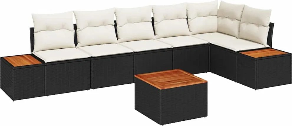 vidaXL Kerti Kanapé Szett párnával 7 pcs Fekete Poli rattan
