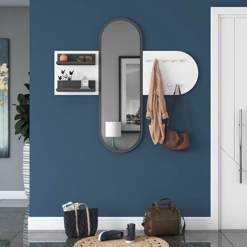 Fali akasztó tükörrel Pomi White