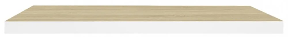 2 db tölgyszínű és fehér MDF lebegő fali polc 80x23,5x3,8 cm