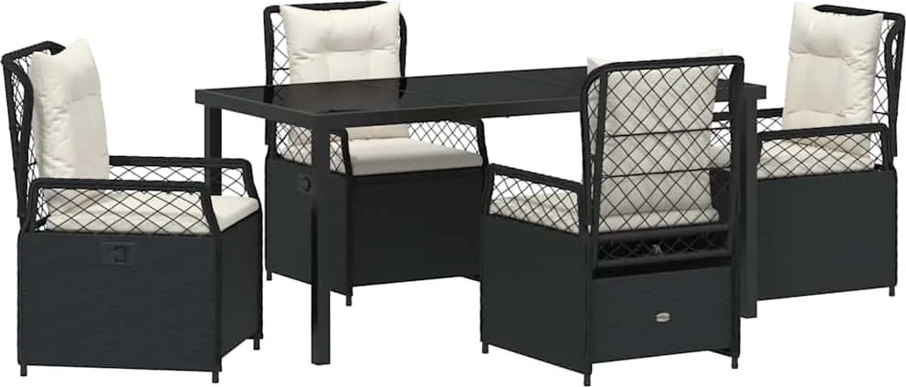 vidaXL Kert étkező szett 5 pcs Fekete polirattan